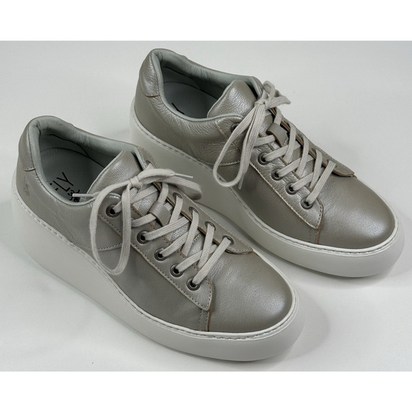 Fly London Delf Silver Gray Leather Platform Wedge Sneakers Womens US 7-7.5 EU38 - Picture 1 of 10